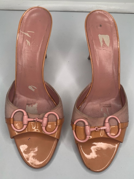 Gucci Shoes - Gucci Women’s Horsebit Peach and Pink Slip-On Heeled Mules